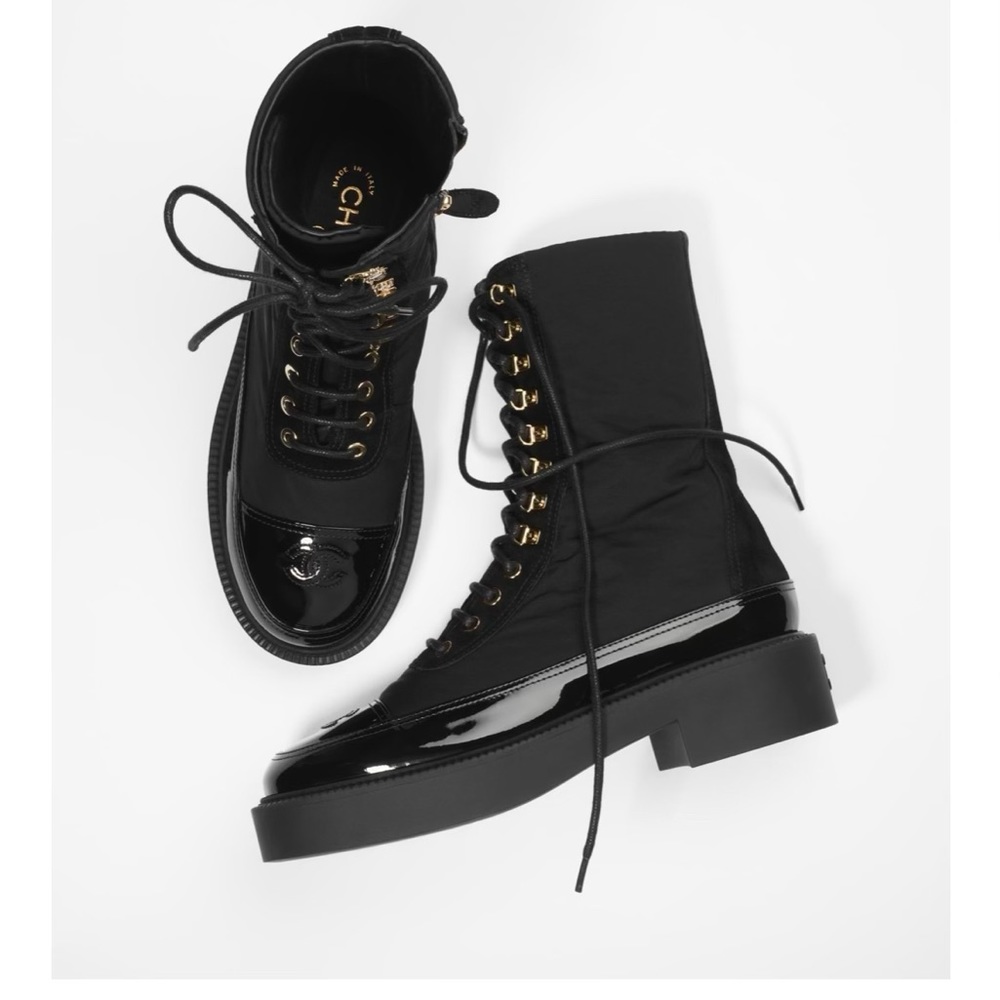 CHANEL Boots - Lace Up with Patent Leather